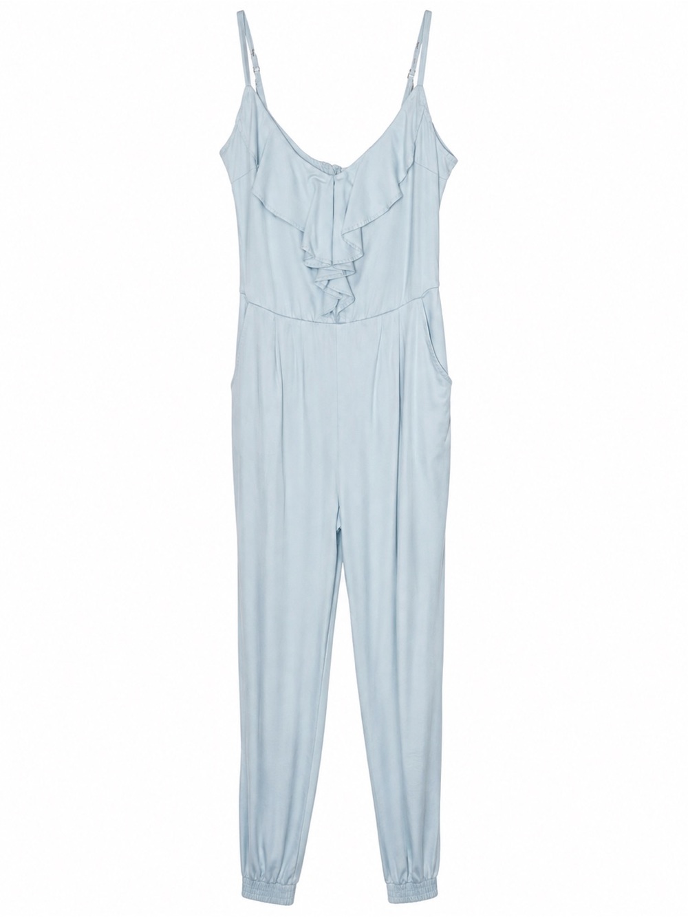 Guess Light Blue Ruffle-Front Jumpsuit Size XS